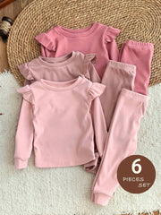 Set od 6 komada za devojčice bebe: pletena majica sa srcastim uzorkom, okruglim izrezom  i duge pantalone