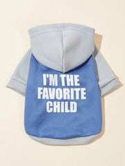 LUCKIE LABO 1pc Patchwork Minimalist "I'M THE FAVORITE CHILD" Slogan Print Cat & Dog Polyester Hoodie, Flea Resistant, Shed Reducing, Warm & Breathable, Suitable For Indoor & Outdoor Pets