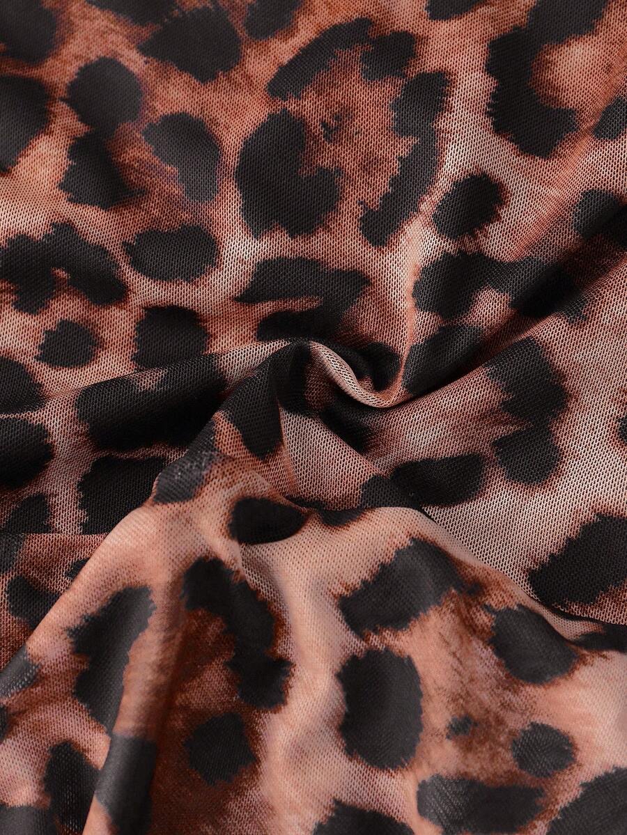 Ženski modni providni mrežasti body sa leopard printom