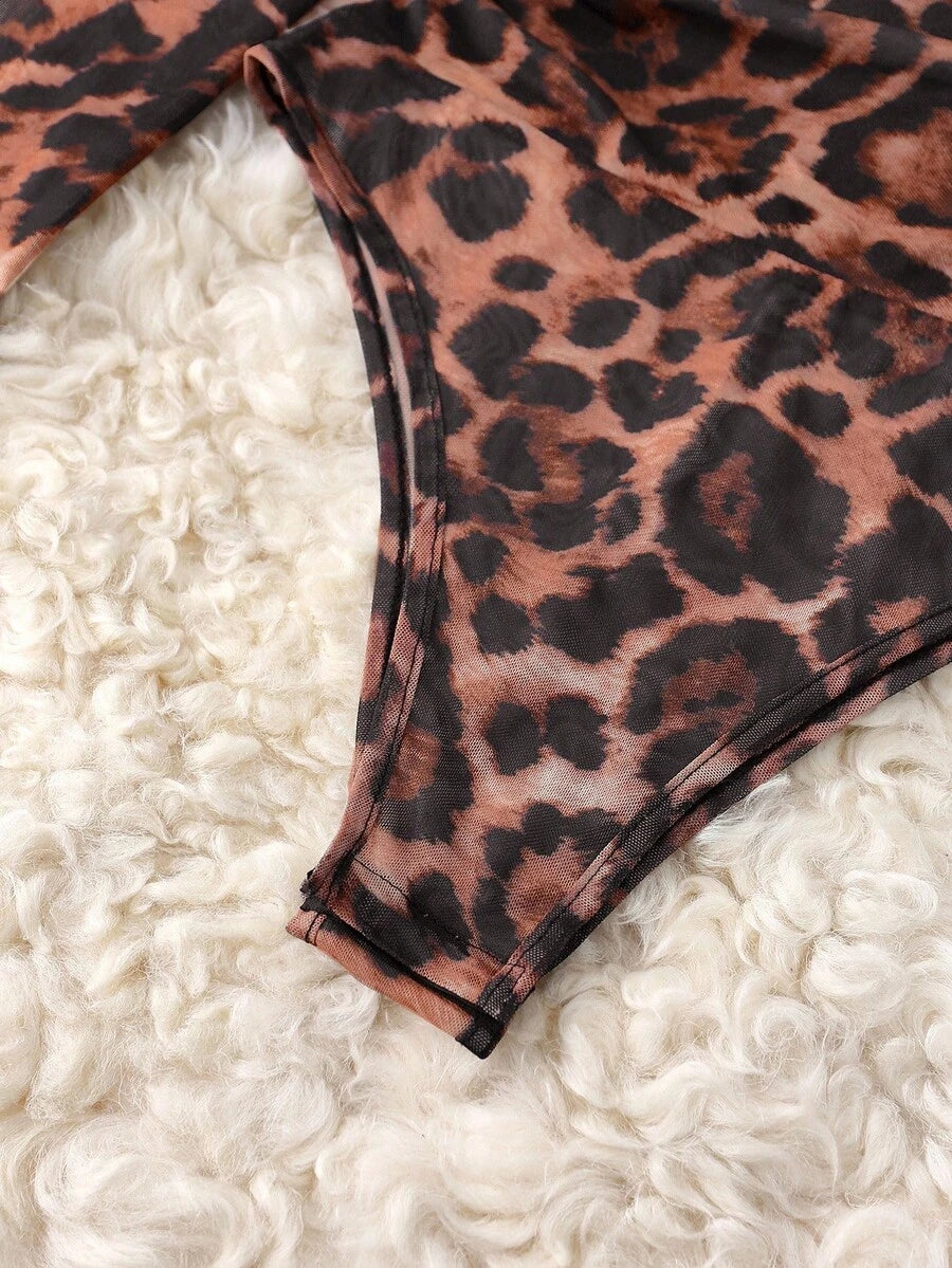 Ženski modni providni mrežasti body sa leopard printom