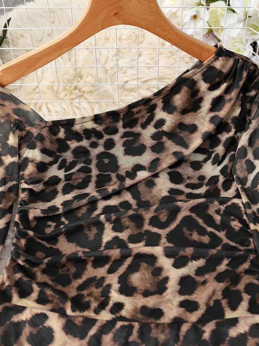 Ženski modni providni mrežasti body sa leopard printom