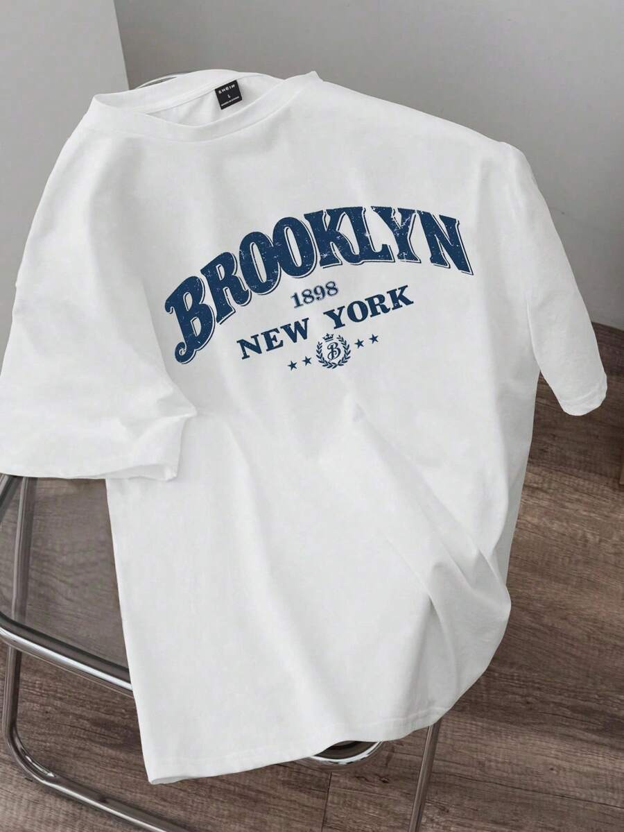 Muška majica kratkih rukava sa grafičkim printom slova Brooklyn & New York