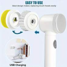 IAGREEA 5-In-1 Rechargeable Electric Cleaning Brush Set With USB Charging, Medium Hardness, Multi-Purpose Handheld Brush Tool Kit For Bathroom, Kitchen, Bedroom, Living Room, Toilet - Includes 5 Brush Heads, 500 Mah
