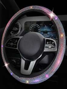 Steering Wheel Cover For Women Men Bling Bling Crystal Diamond Sparkling Car SUV Wheel Protector Universal Fit 15 Inch