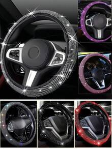 Steering Wheel Cover For Women Men Bling Bling Crystal Diamond Sparkling Car SUV Wheel Protector Universal Fit 15 Inch