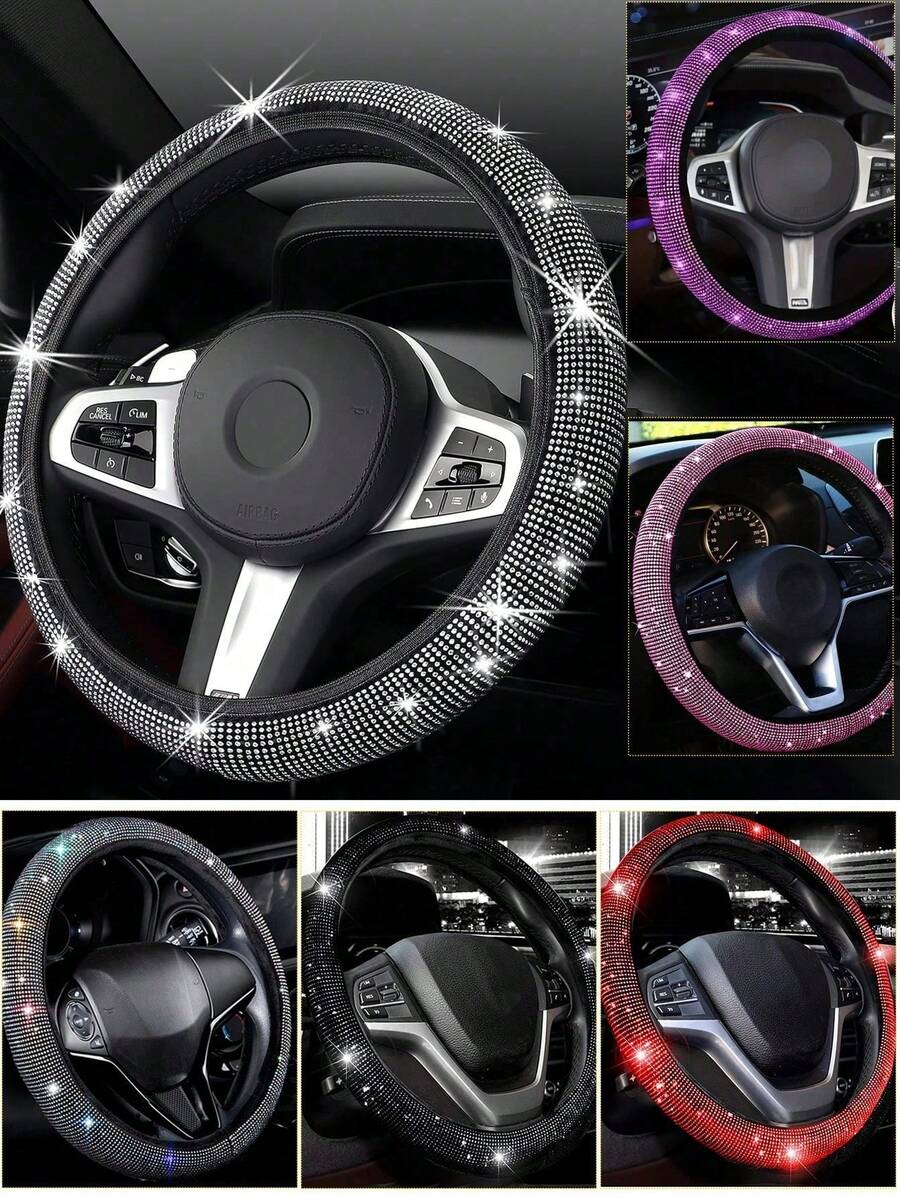 Steering Wheel Cover For Women Men Bling Bling Crystal Diamond Sparkling Car SUV Wheel Protector Universal Fit 15 Inch