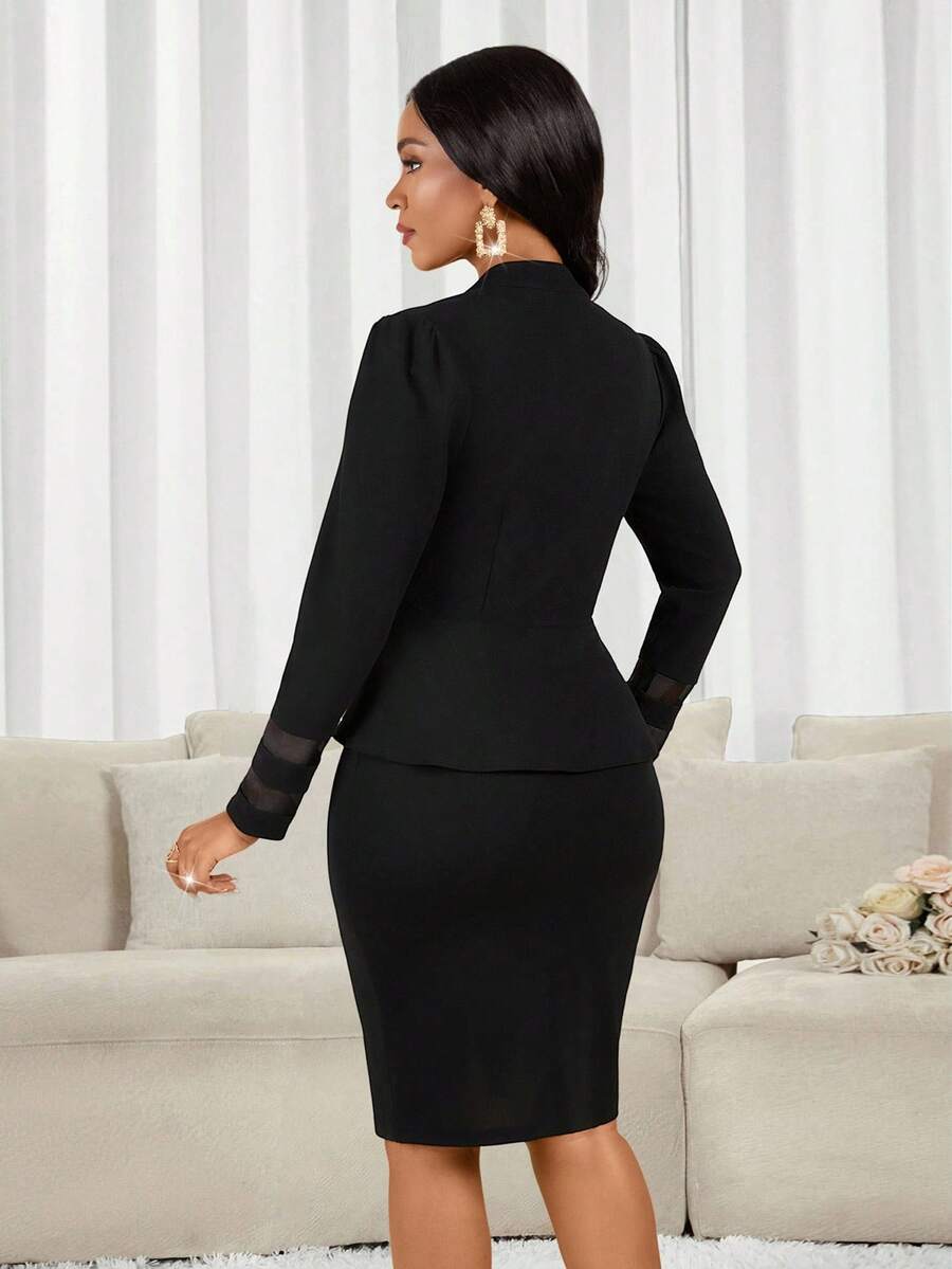 Lady 2 kom/set ženski elegantni crni poslovno-ležerni komplet sa suknjom