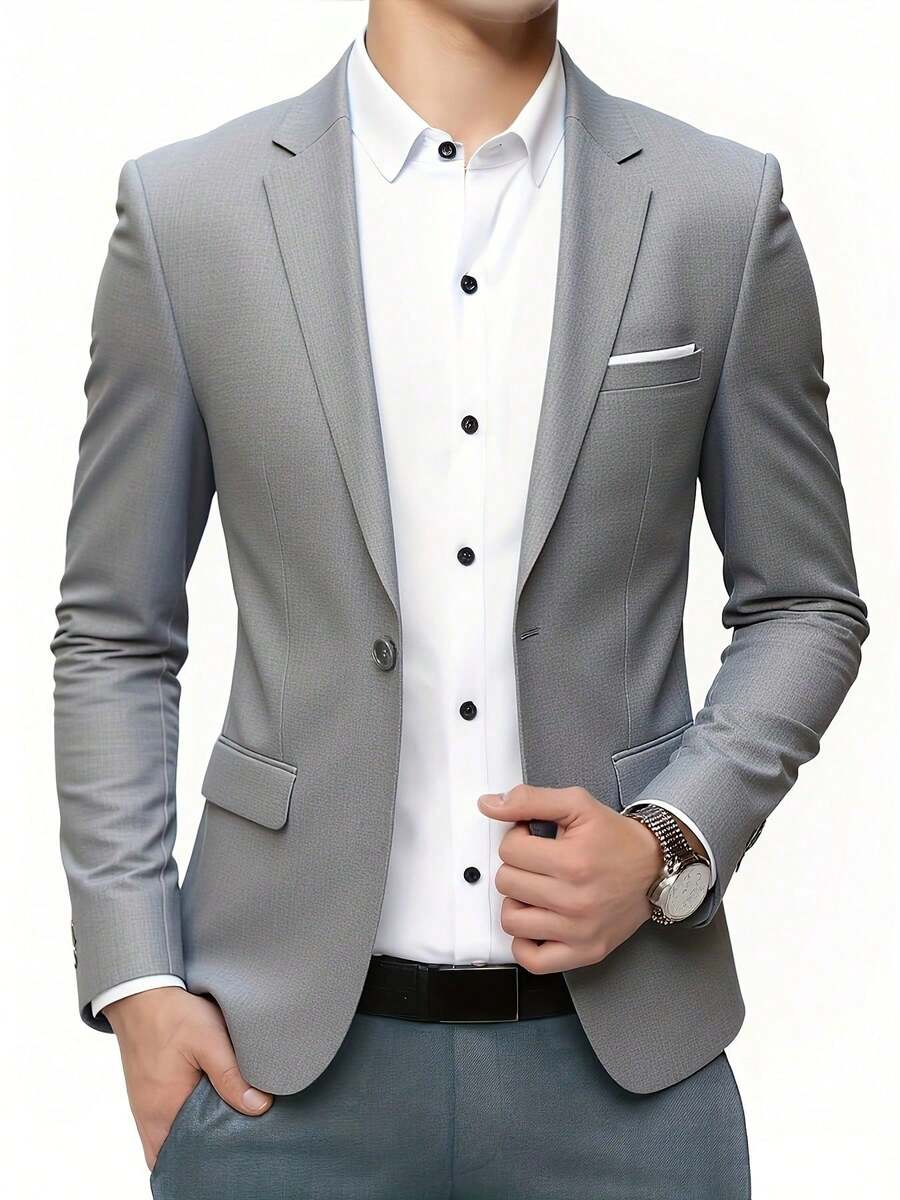 Muški set od 3 dela u jednoj boji, slim fit, rastegljiv, uključuje sako, prsluk i pantalone