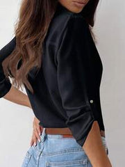 EMERY ROSE Women Casual Solid Color Long Sleeve Cuff Blouse Women Shirt