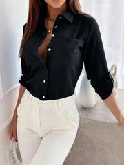 EMERY ROSE Women Casual Solid Color Long Sleeve Cuff Blouse Women Shirt