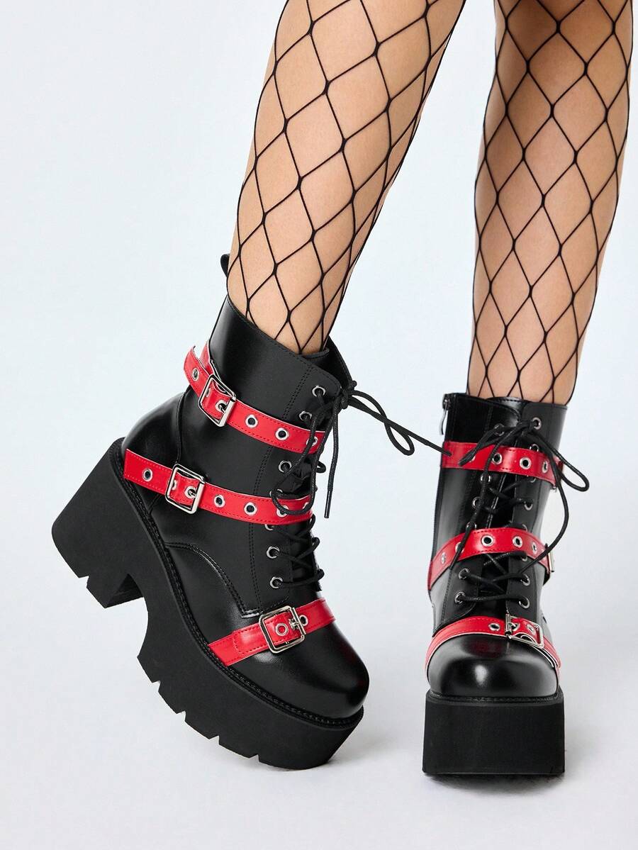 Grunge Punk Ženske gležnjače sa debelim đonom i pertlama