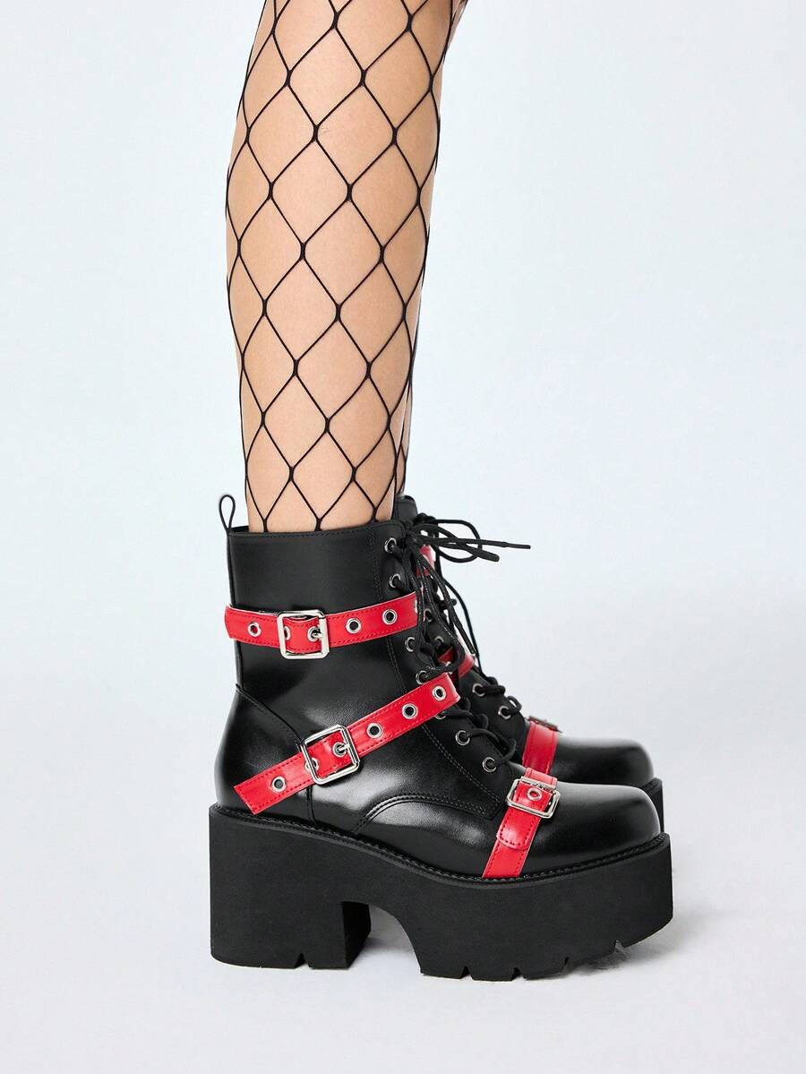 Grunge Punk Ženske gležnjače sa debelim đonom i pertlama
