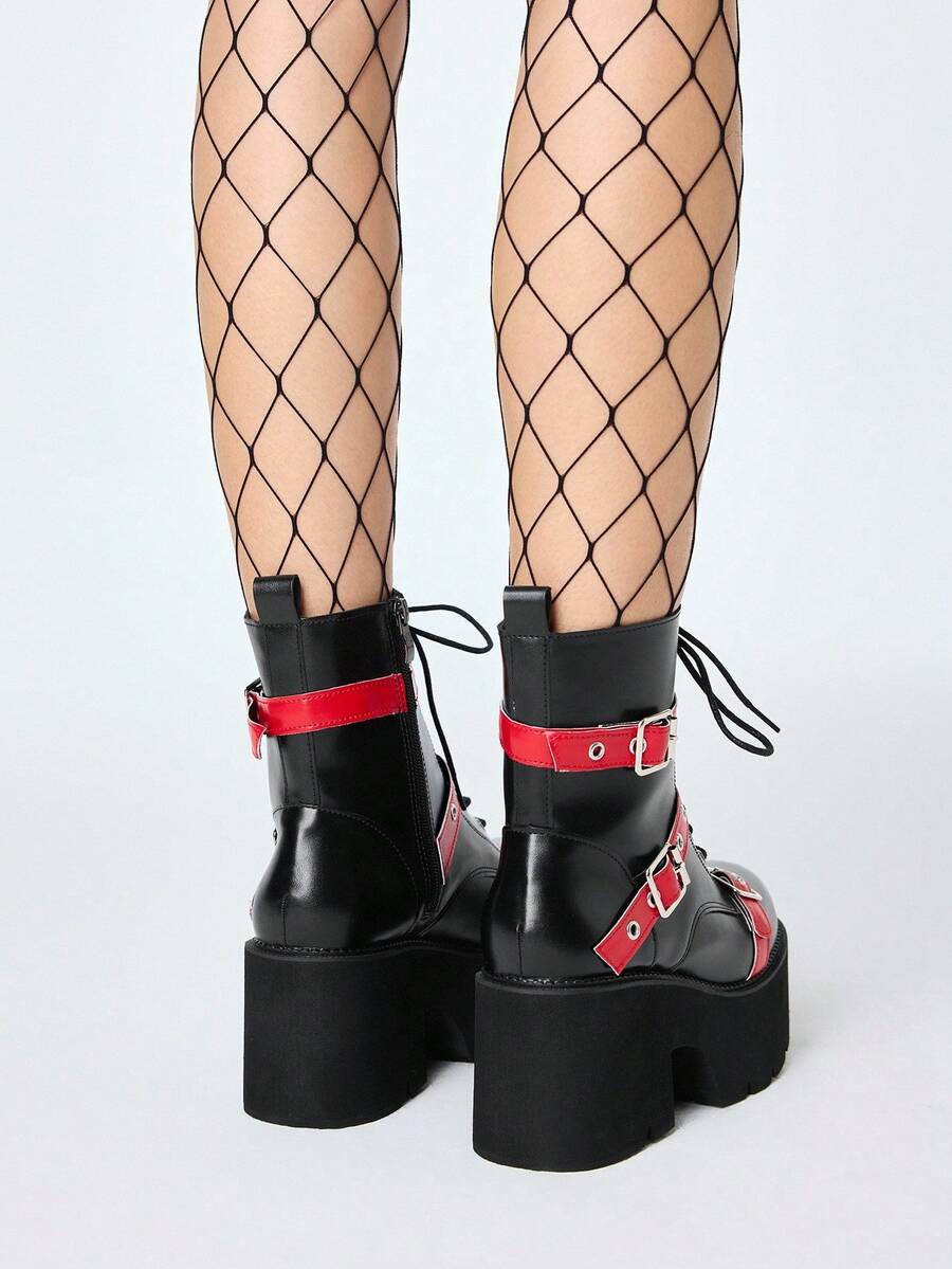 Grunge Punk Ženske gležnjače sa debelim đonom i pertlama
