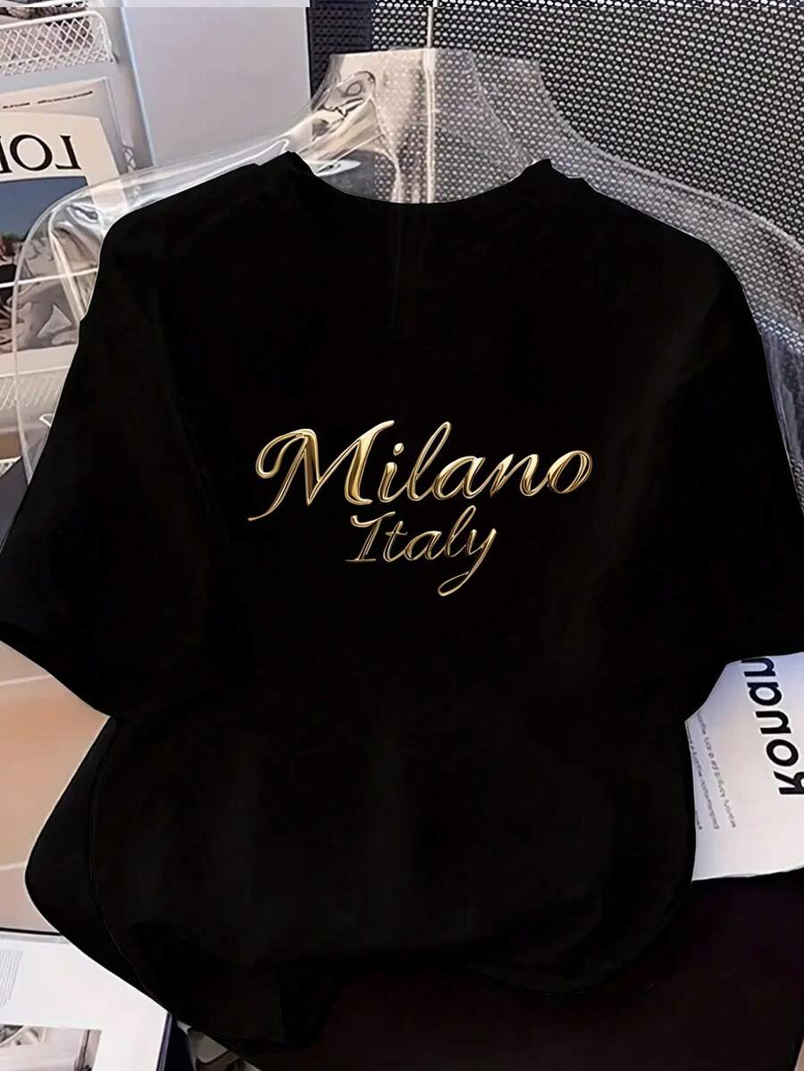 Ženska mekana svestrana majica sa elegantnim printom slova "MILANO ITALIJA"