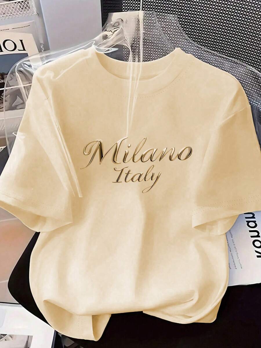 Ženska mekana svestrana majica sa elegantnim printom slova "MILANO ITALIJA"