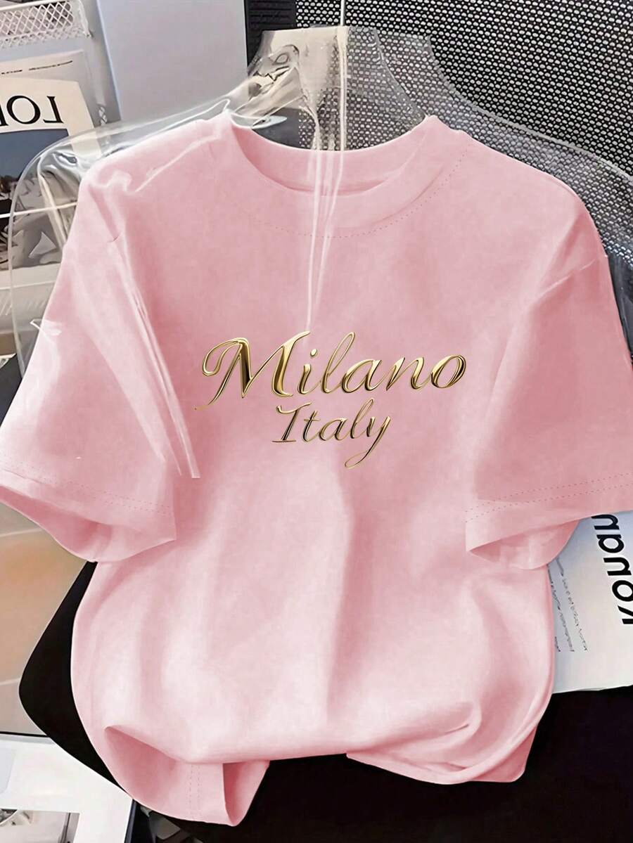 Ženska mekana svestrana majica sa elegantnim printom slova "MILANO ITALIJA"
