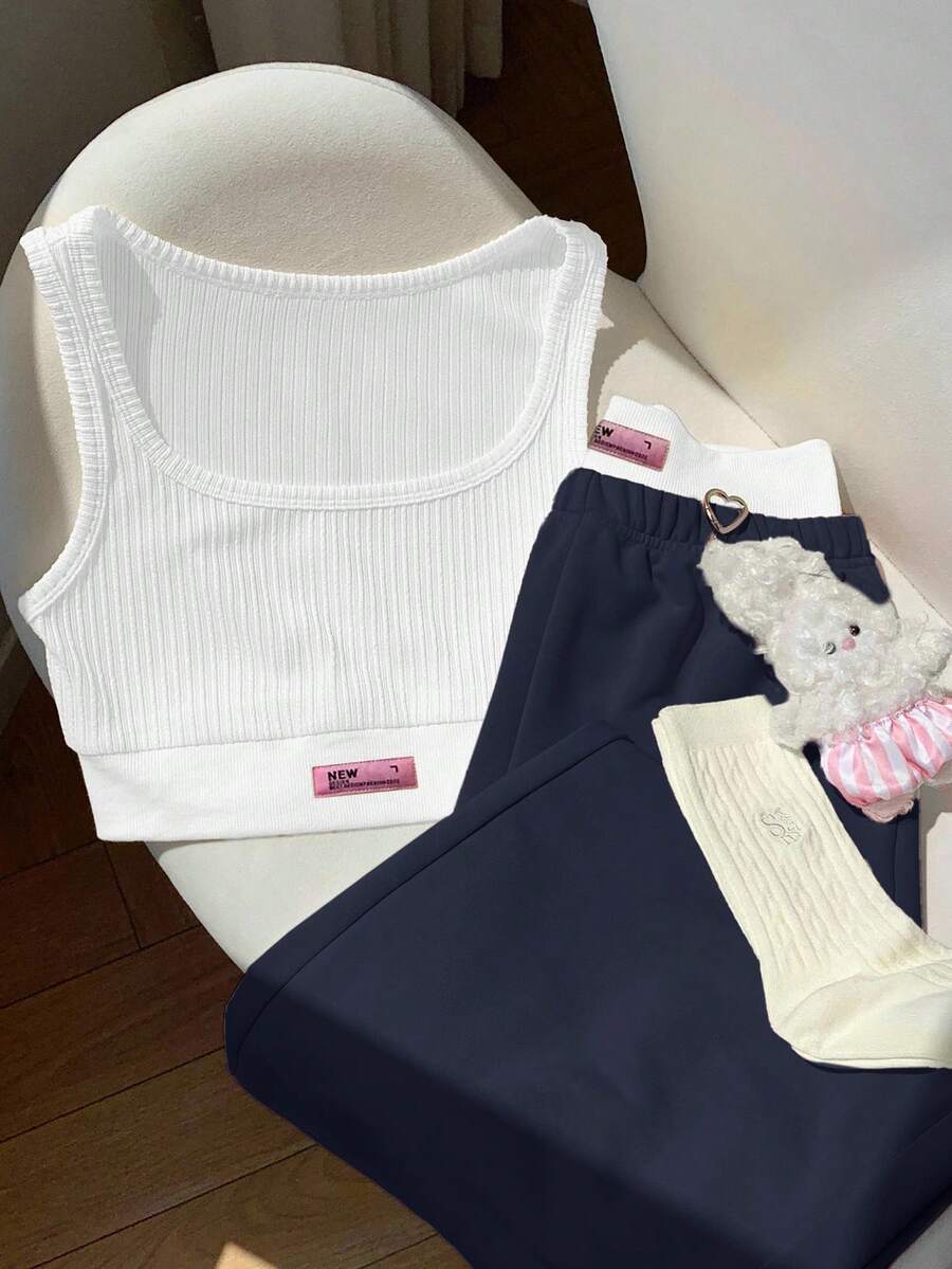 2kom/Set Ženska majica sa printom i kontrastne boje pantalone