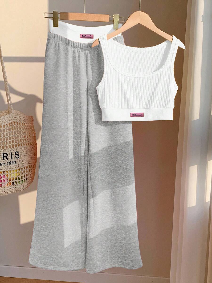 2kom/Set Ženska majica sa printom i kontrastne boje pantalone