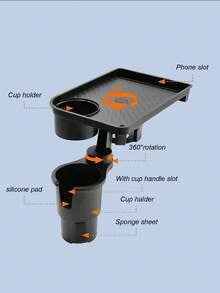 2-In-1 Car Cup Holder Tray - 360° Rotating Table, With Stable Base And Phone Slot, Durable Interior Accessories, Suitable For Sedan, SUV, Truck, Expandable Drink And Snack Storage Rack, Multi-Function Beverage Holder And Mini Office Desk, Car Cup Holder Tray