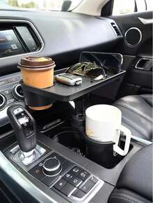 2-In-1 Car Cup Holder Tray - 360° Rotating Table, With Stable Base And Phone Slot, Durable Interior Accessories, Suitable For Sedan, SUV, Truck, Expandable Drink And Snack Storage Rack, Multi-Function Beverage Holder And Mini Office Desk, Car Cup Holder Tray