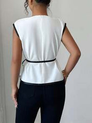 Elenzga Women's Elegant Fitted Two-Tone Blouse, Suitable For Commuting