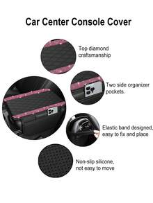 1pc Universal Sparkling Diamond Car Armrest Cover - Leather Center Console Protector With 2 Storage Pockets, Fits Most Vehicles