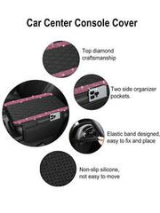 1pc Universal Sparkling Diamond Car Armrest Cover - Leather Center Console Protector With 2 Storage Pockets, Fits Most Vehicles