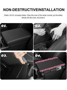 1pc Universal Sparkling Diamond Car Armrest Cover - Leather Center Console Protector With 2 Storage Pockets, Fits Most Vehicles