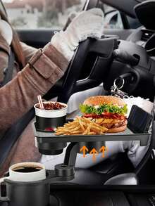 2-In-1 Car Cup Holder Tray - 360° Rotating Table, With Stable Base And Phone Slot, Durable Interior Accessories, Suitable For Sedan, SUV, Truck, Expandable Drink And Snack Storage Rack, Multi-Function Beverage Holder And Mini Office Desk, Car Cup Holder Tray