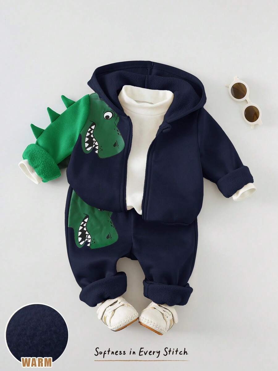 Set od 2 komada za bebe dečaka sa crtanom dinosaurus grafikom i kapuljačom