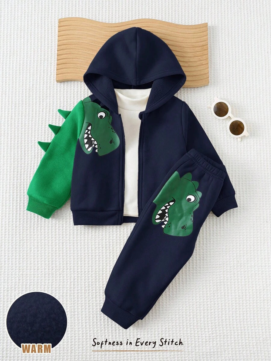 Set od 2 komada za bebe dečaka sa crtanom dinosaurus grafikom i kapuljačom