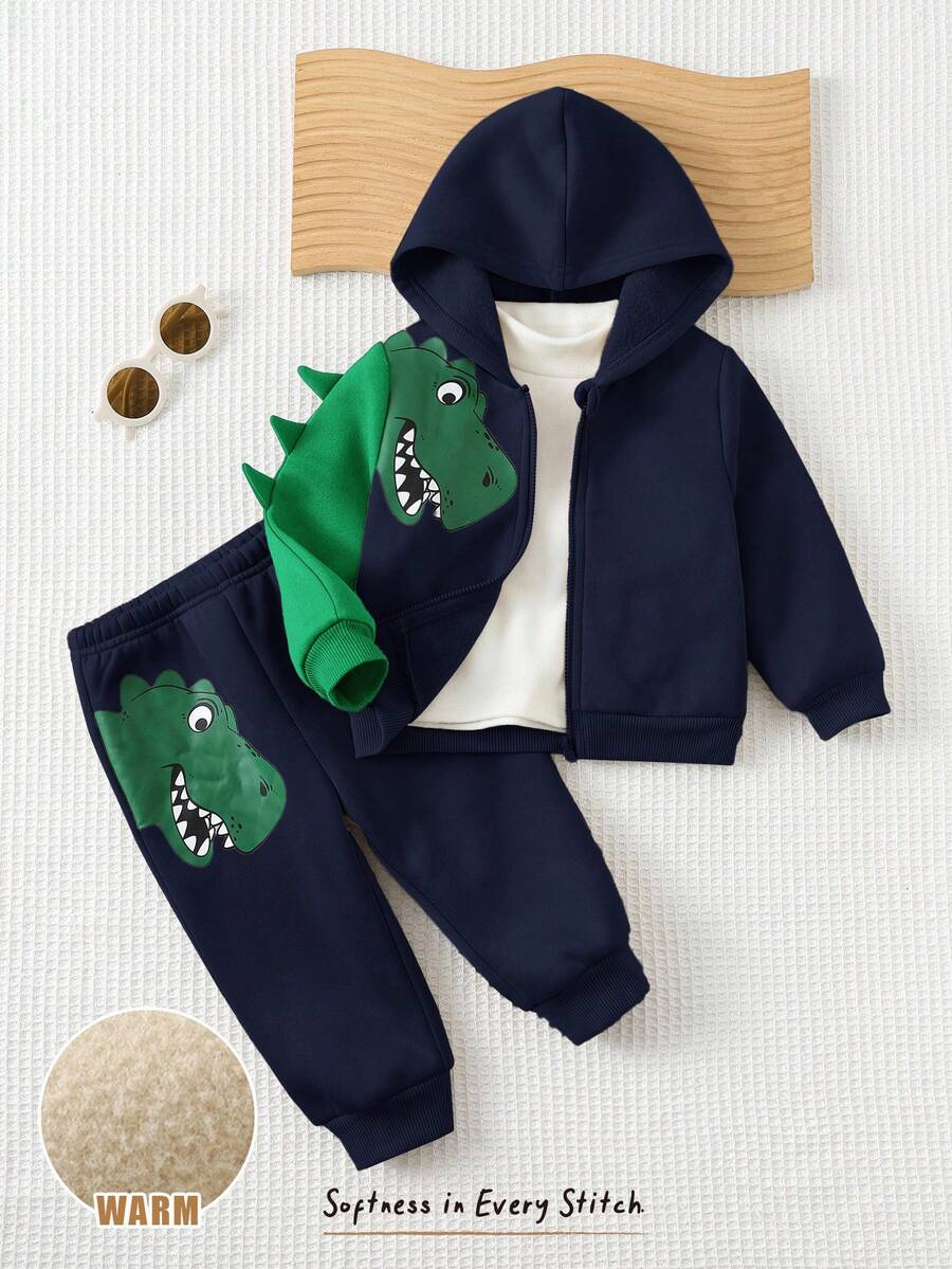 Set od 2 komada za bebe dečaka sa crtanom dinosaurus grafikom i kapuljačom