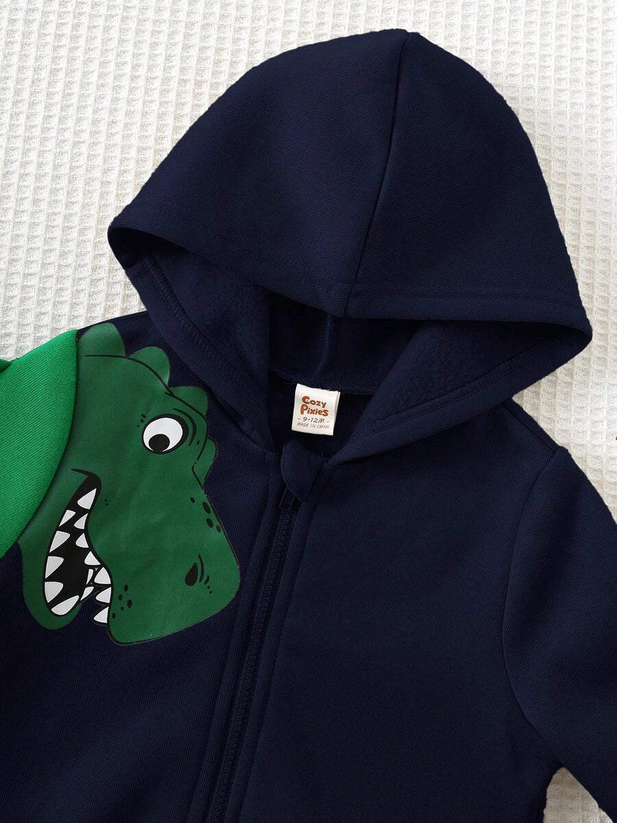 Set od 2 komada za bebe dečaka sa crtanom dinosaurus grafikom i kapuljačom