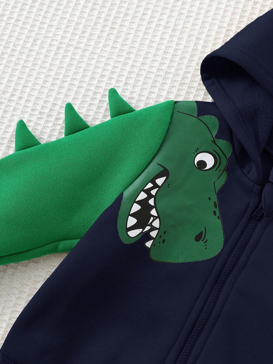 Set od 2 komada za bebe dečaka sa crtanom dinosaurus grafikom i kapuljačom