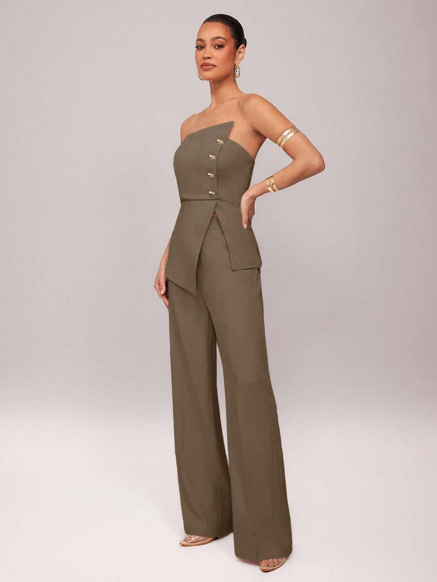 Set  Ženski Asimetrični Bandeau Top i Pantalone