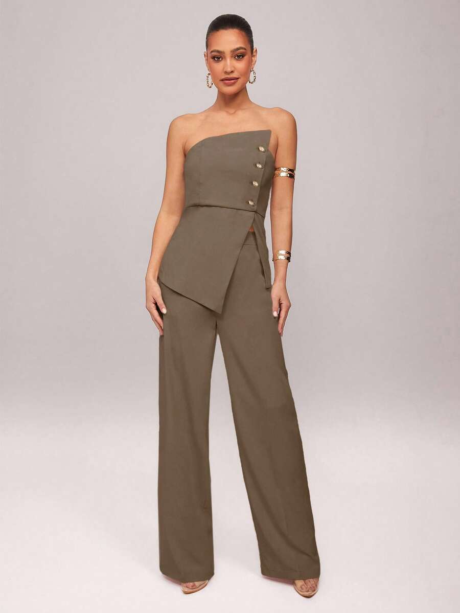Set  Ženski Asimetrični Bandeau Top i Pantalone