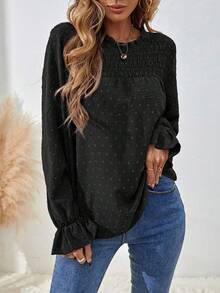 EMERY ROSE Casual Versatile Commute Solid Color Textured Long Sleeve Shirt