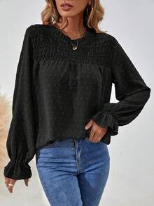 EMERY ROSE Casual Versatile Commute Solid Color Textured Long Sleeve Shirt