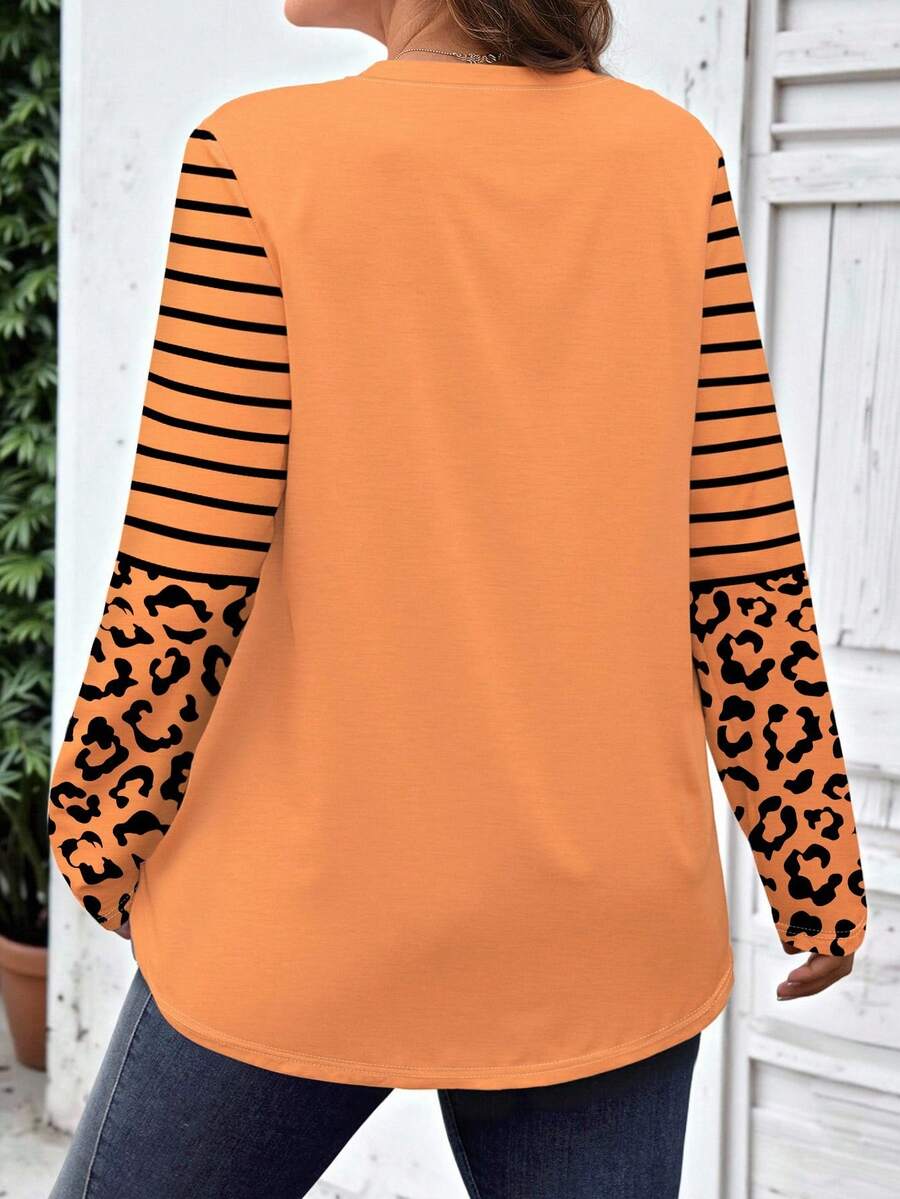 Ženska bluza plus size sa printom srca, okruglim izrezom i dugim rukavima