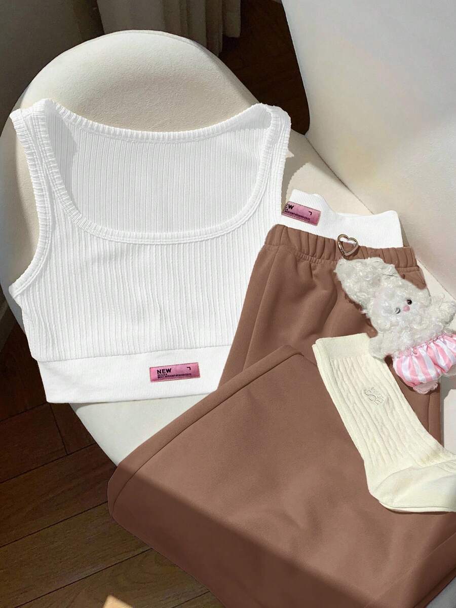 2kom/Set Ženska majica sa printom i kontrastne boje pantalone