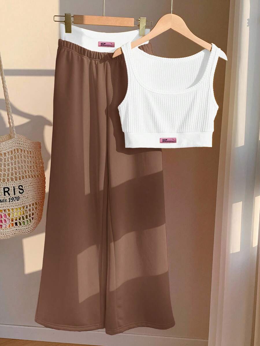 2kom/Set Ženska majica sa printom i kontrastne boje pantalone