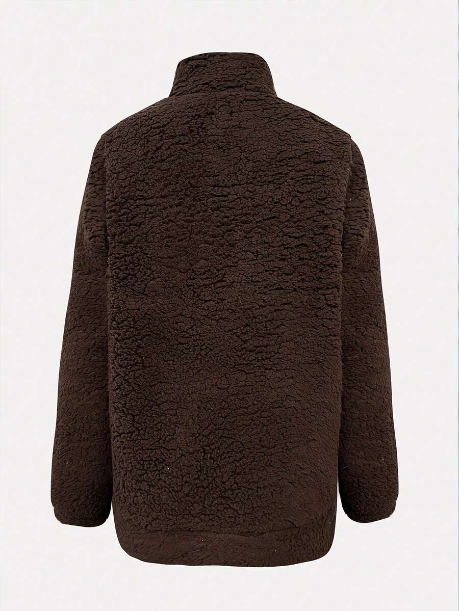 Ženski ležerni duks sa džepovima, dugih rukava, od teddy sherpa materijala