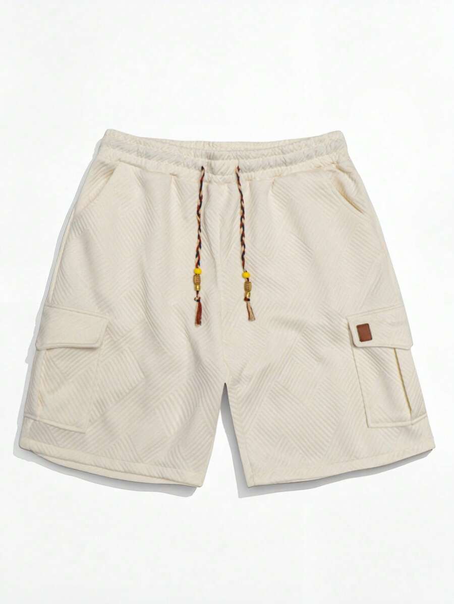 Muške letnje ležerne kratke pantalone sa teksturiranim materijalom i pertlom u struku