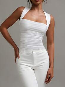 XLLAIS Fashionable Collared White Casual Vacation Fitted Tank Top, Suitable For All Seasons Summer
