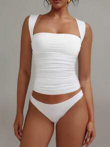 XLLAIS Fashionable Collared White Casual Vacation Fitted Tank Top, Suitable For All Seasons Summer
