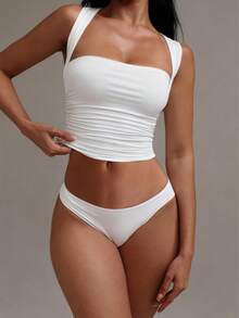 XLLAIS Fashionable Collared White Casual Vacation Fitted Tank Top, Suitable For All Seasons Summer