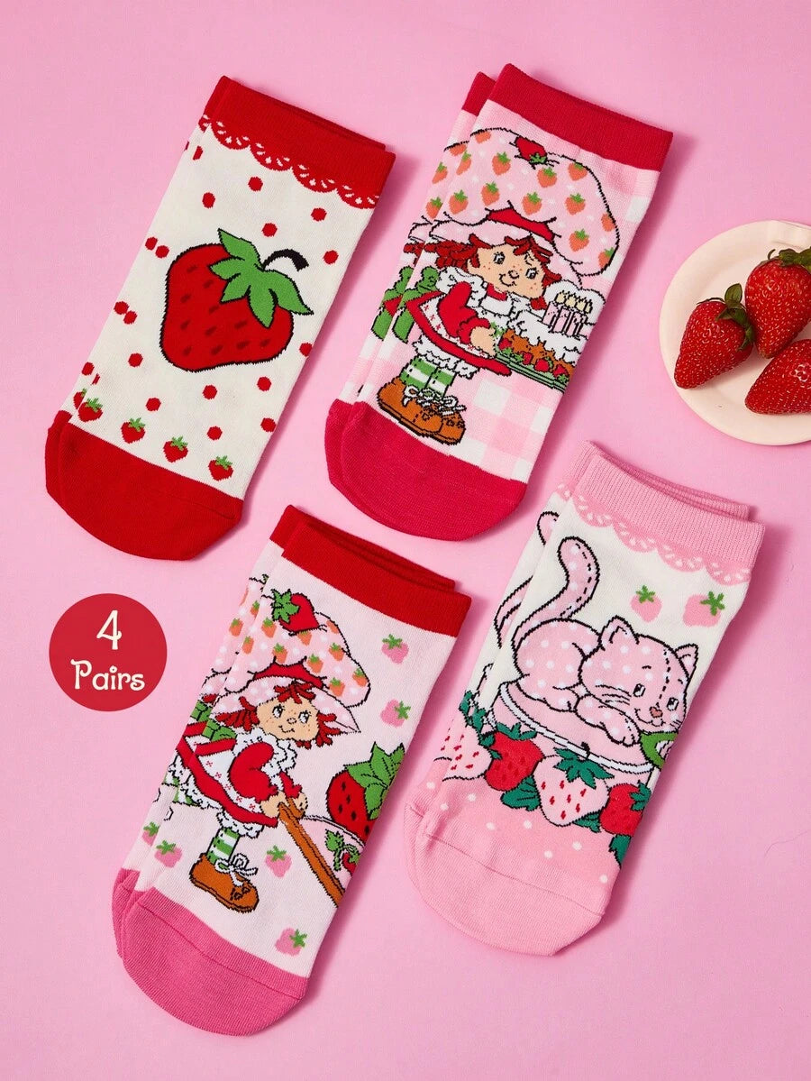 Strawberry Shortcake  4 para mekih i prozračnih ženskih ležernih čarapa