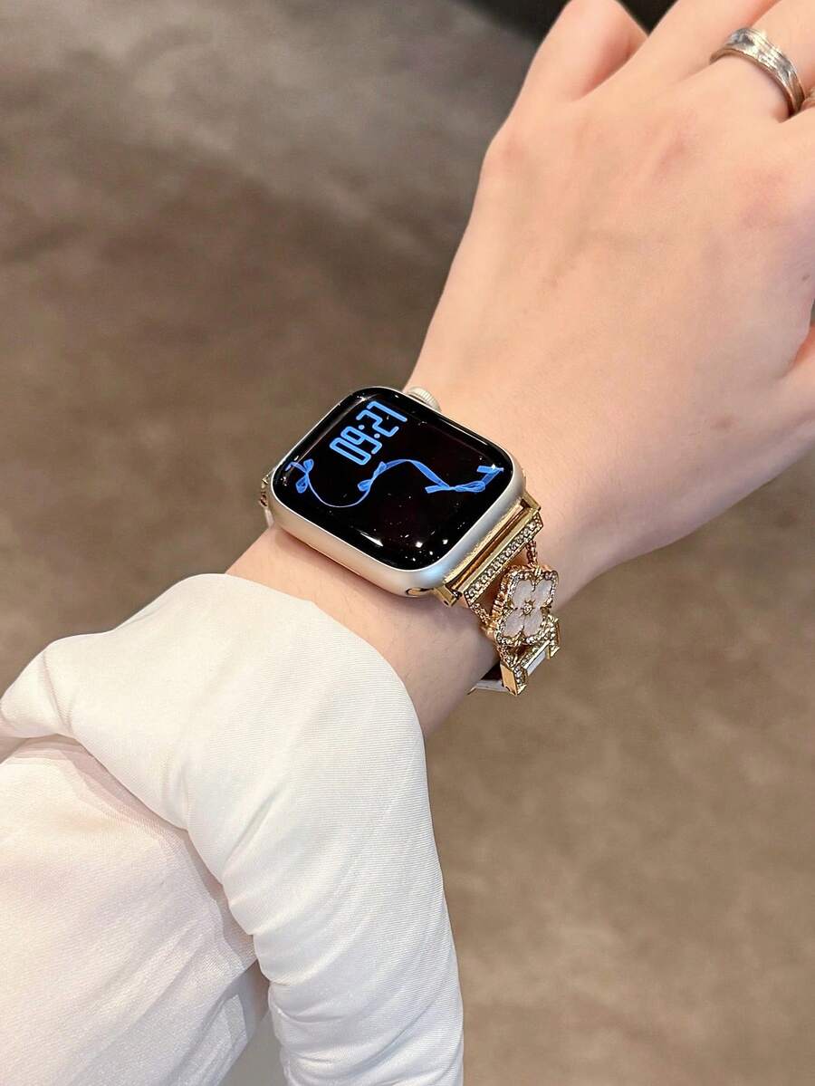 ženski zlatni sjajni kaiš za pametni sat sa  dijamantskim detaljima,  pogodan za Apple Watch 38/40/41/42/44/45/46/49mm
