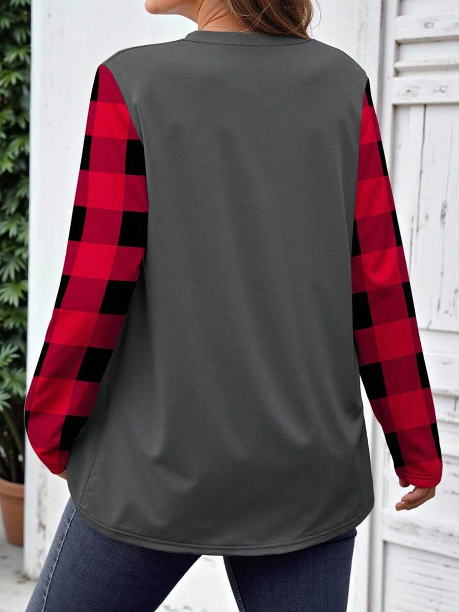Ženska bluza plus size sa printom srca, okruglim izrezom i dugim rukavima