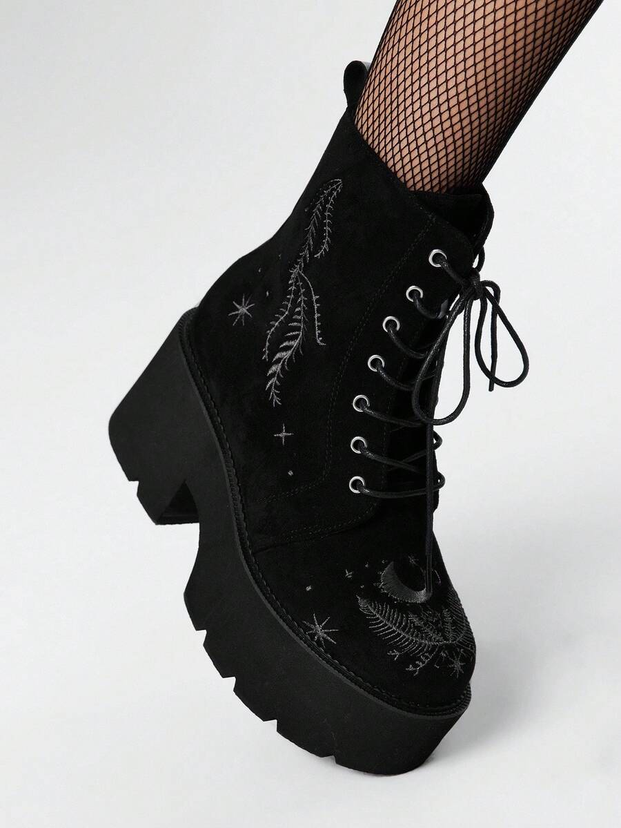 Grunge Punk Ženske gležnjače sa debelim đonom i pertlama